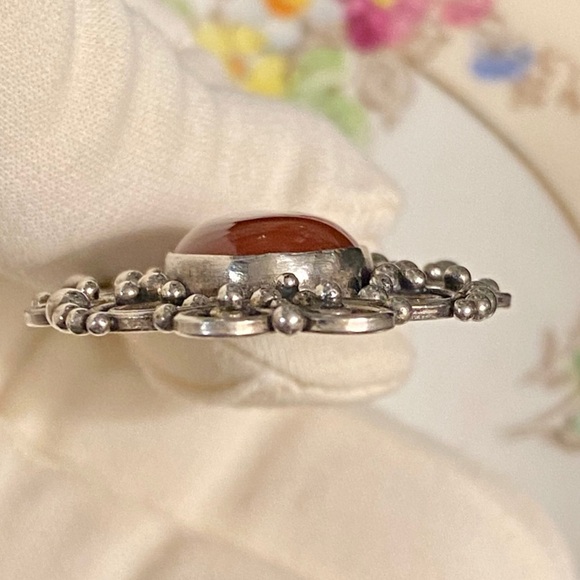 Vintage Mexico Sterling Silver Filigree Pendant with Carnelian Stone - Picture 7 of 11
